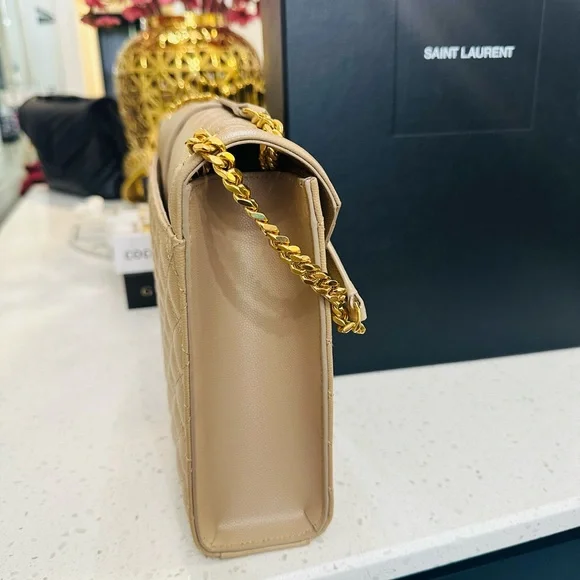 Classic YSL Envelope Lambskin Chervon Diamond Quilted Brown Bag - Picture 4 of 10